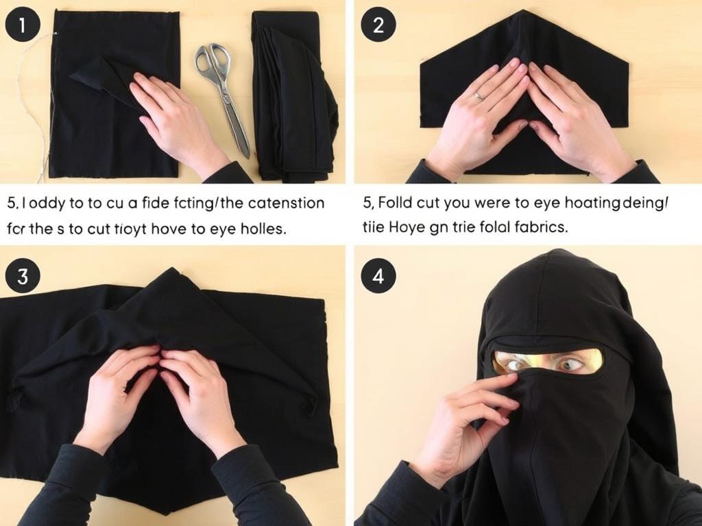 Proces tworzenia maski ninja z czarnego materiału