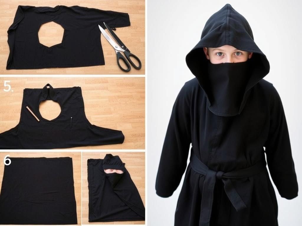 Proces tworzenia stroju ninja z czarnego prześcieradła