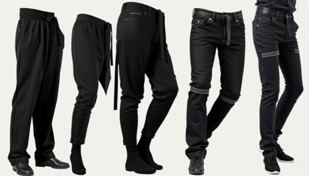 Różne rodzaje spodni odpowiednich do stroju ninja